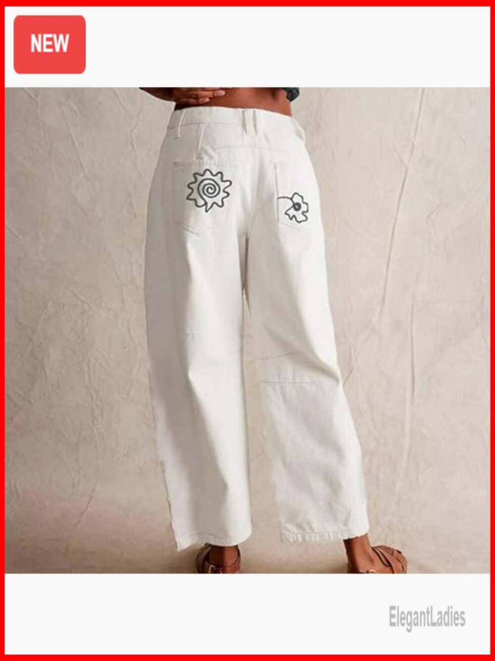 Embroidered Mid Rise Boyfriend Jeans Wide Leg Barrel Fit Vintage Style - Picture 3 of 6